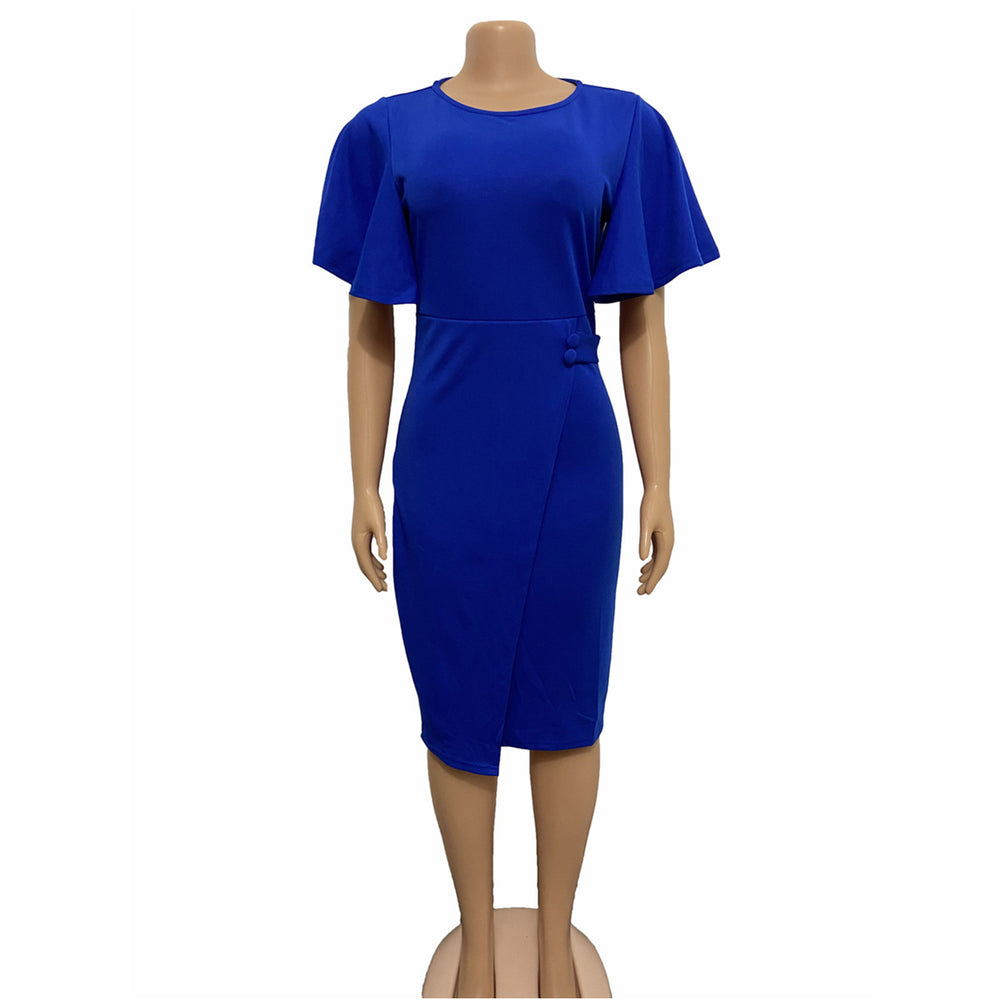 women's clothing, african, european and american independent station, spring and summer lotus leaf sleeves, slit, tight-fitting, hip-covering ol bandage professional dress