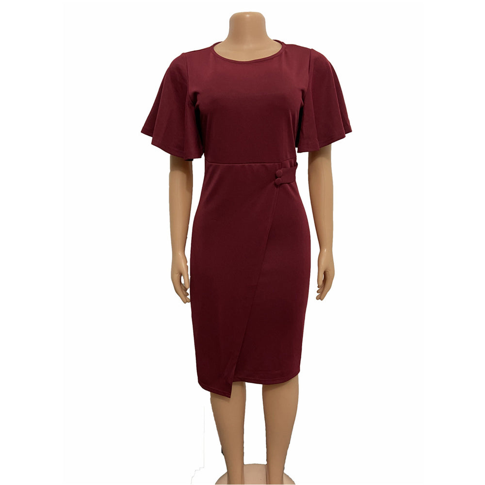 women's clothing, african, european and american independent station, spring and summer lotus leaf sleeves, slit, tight-fitting, hip-covering ol bandage professional dress