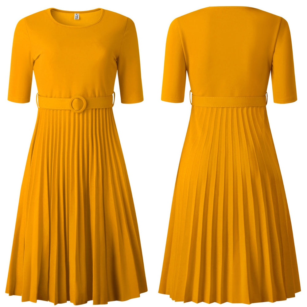 Belted cross-border supply  fashion plus size african women's high-waisted pleated dress - european & american style