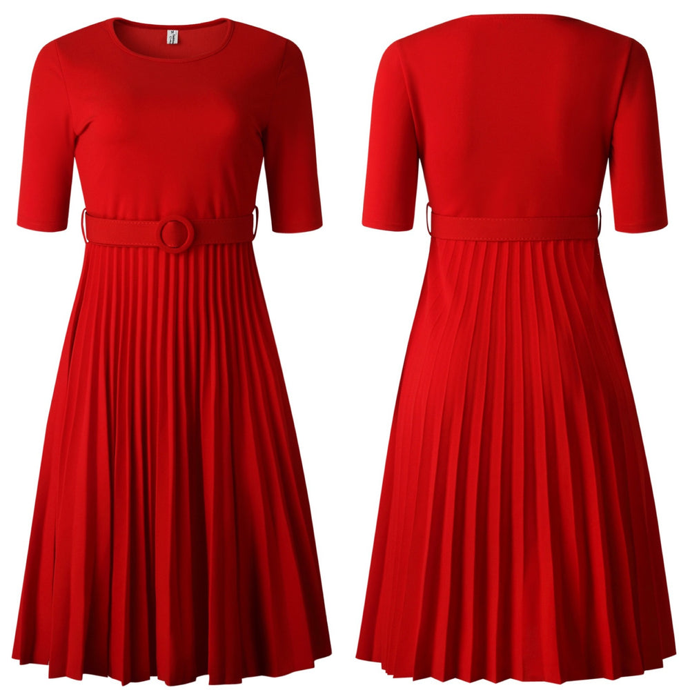 Belted cross-border supply  fashion plus size african women's high-waisted pleated dress - european & american style
