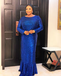 supply of african women's clothing, heavy-duty sequin embroiderlong sleeves banquet wear,   mermaid dress