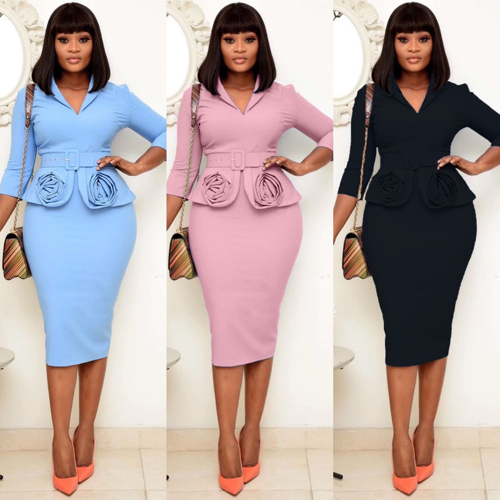 Independent station  european and american clothing new arrival african ol office professional pencil dress with belt 2020
