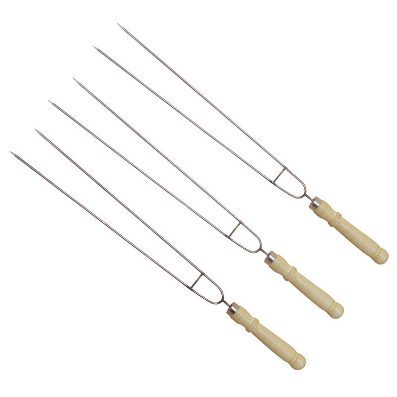 Stainless steel baking needle bbq double-headed fork wooden handle u-shaped barbecue fork chicken wing fork lamb skewer skewer barbecue tool