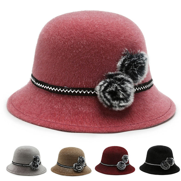 Autumn and winter new women's flower pot hat outdoor grandma hat warm shopping visor casual fashion woolen top hat