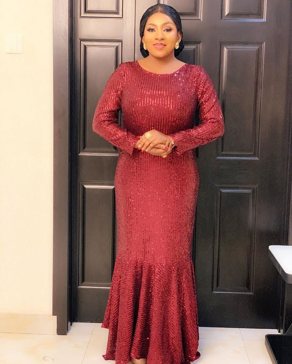 supply of african women's clothing, heavy-duty sequin embroiderlong sleeves banquet wear,   mermaid dress