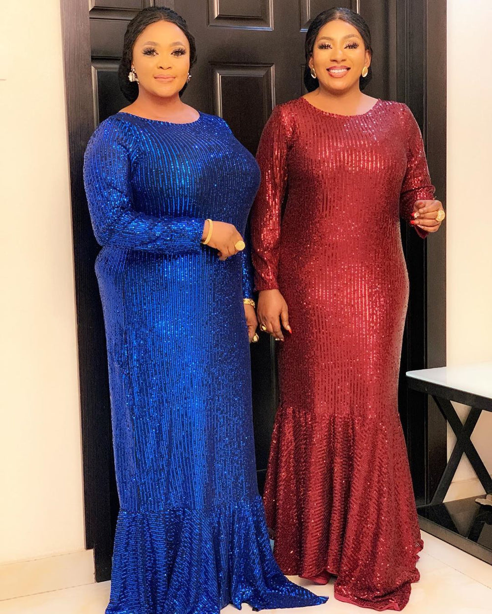 supply of african women's clothing, heavy-duty sequin embroiderlong sleeves banquet wear,   mermaid dress
