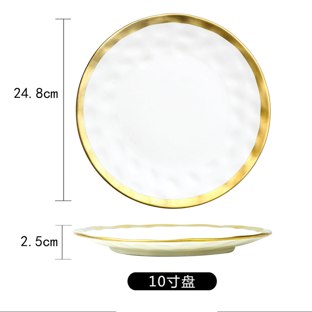 Ins ceramic plate gold rim western food plate household fruit porcelain plate scandinavian bowl plate tableware suit plate black gold