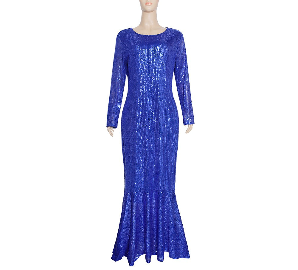 supply of african women's clothing, heavy-duty sequin embroiderlong sleeves banquet wear,   mermaid dress