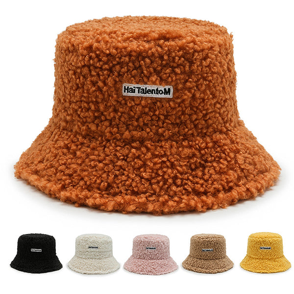 Autumn and winter bucket hat women's Korean version trend cold-resistant warm basin hat fashion fleece visor lamb wool hat