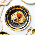 Ins ceramic plate gold rim western food plate household fruit porcelain plate scandinavian bowl plate tableware suit plate black gold