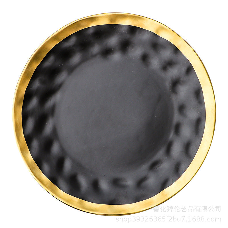 Ins ceramic plate gold rim western food plate household fruit porcelain plate scandinavian bowl plate tableware suit plate black gold