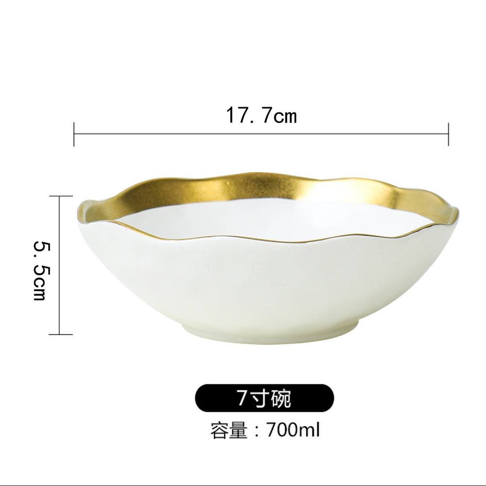 Ins ceramic plate gold rim western food plate household fruit porcelain plate scandinavian bowl plate tableware suit plate black gold