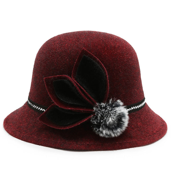 Ladies hat autumn and winter warm fashion trend basin hat casual hairball visor top hat the elderly bucket hat