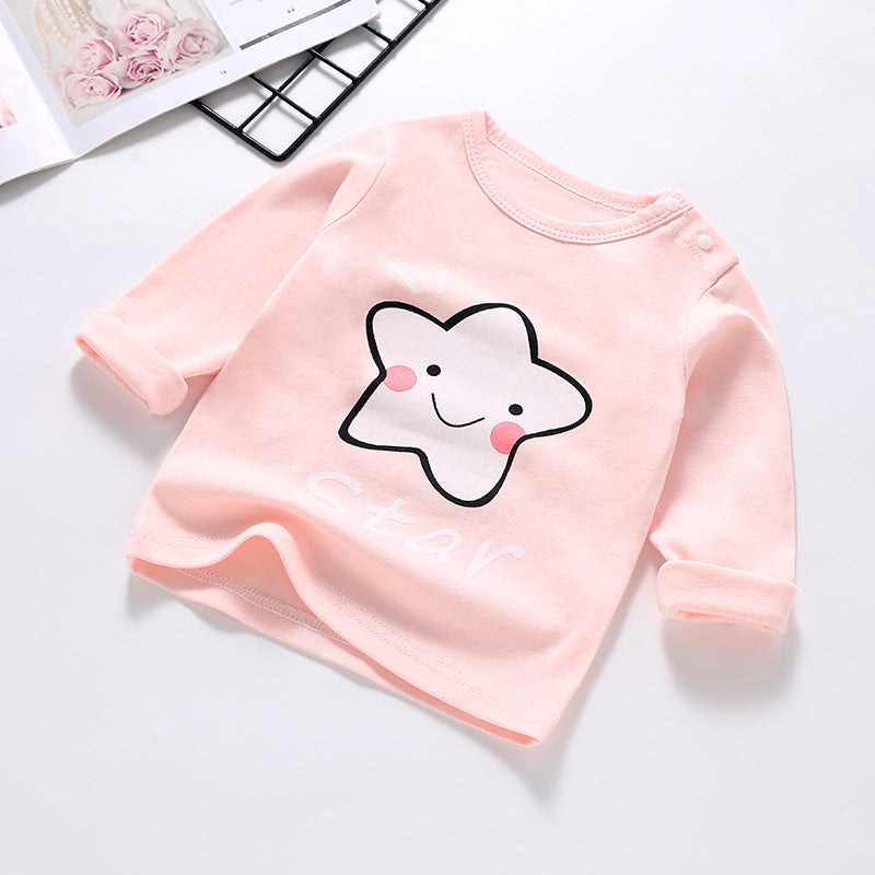 Baby's pure cotton t-shirt, new spring and autumn collection, infant cartoon top, unisex baby single piece, baby long sleeve