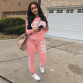 S38555 cross-border wholesale european and american women's clothing casual fashion letter printing [thickened] sports suit for women