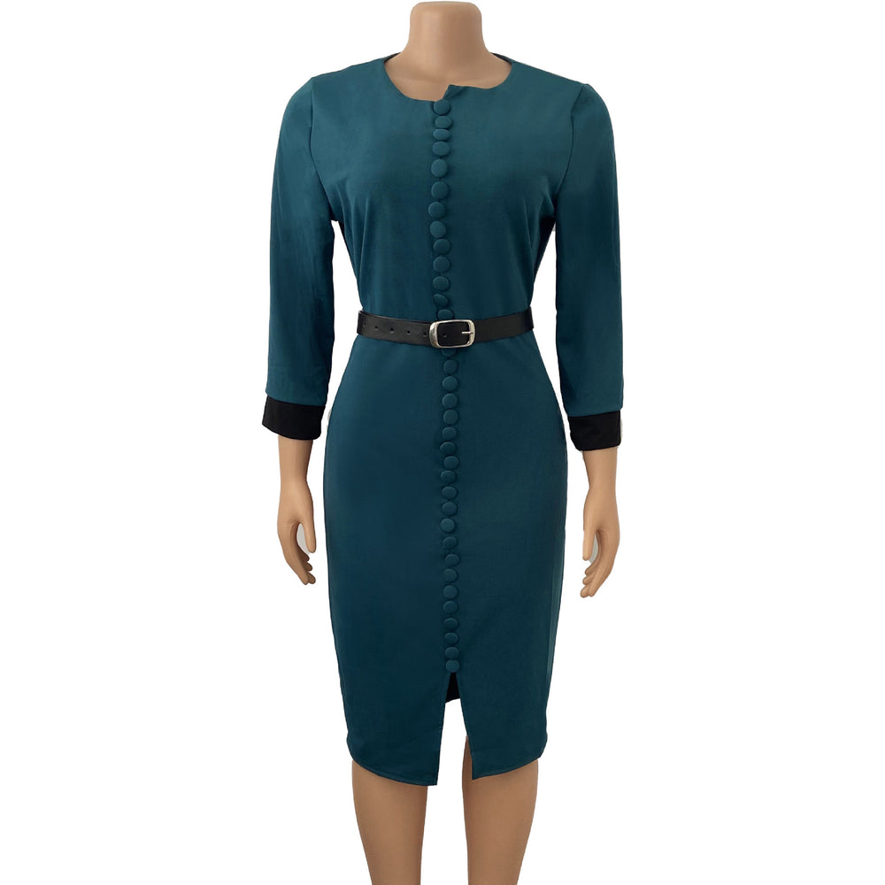 supply of african summer women's clothing new arrival elastic dresscontrast color one-row button slit fashiondress