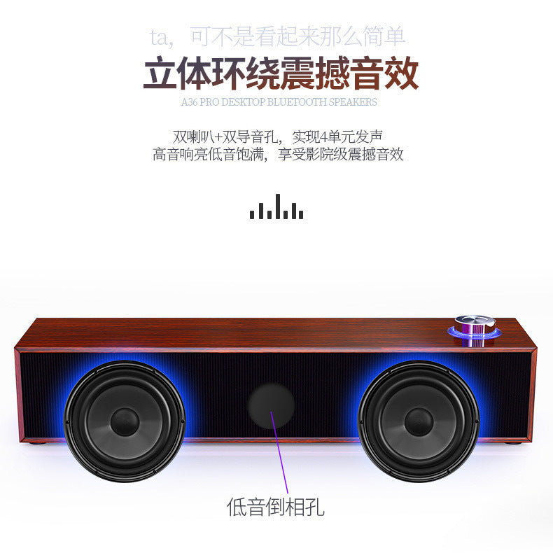 E350mb wired bluetooth speaker multimedia computer desktop long wooden speaker with deep bass - cross-border supply