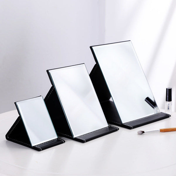 Mirror foldable pu large makeup mirror portable vanity mirror desktop thickened princess high definition mirror