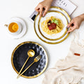 Ins ceramic plate gold rim western food plate household fruit porcelain plate scandinavian bowl plate tableware suit plate black gold