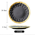 Ins ceramic plate gold rim western food plate household fruit porcelain plate scandinavian bowl plate tableware suit plate black gold