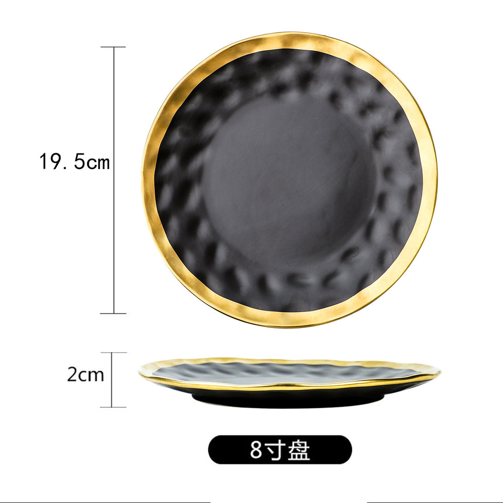 Ins ceramic plate gold rim western food plate household fruit porcelain plate scandinavian bowl plate tableware suit plate black gold