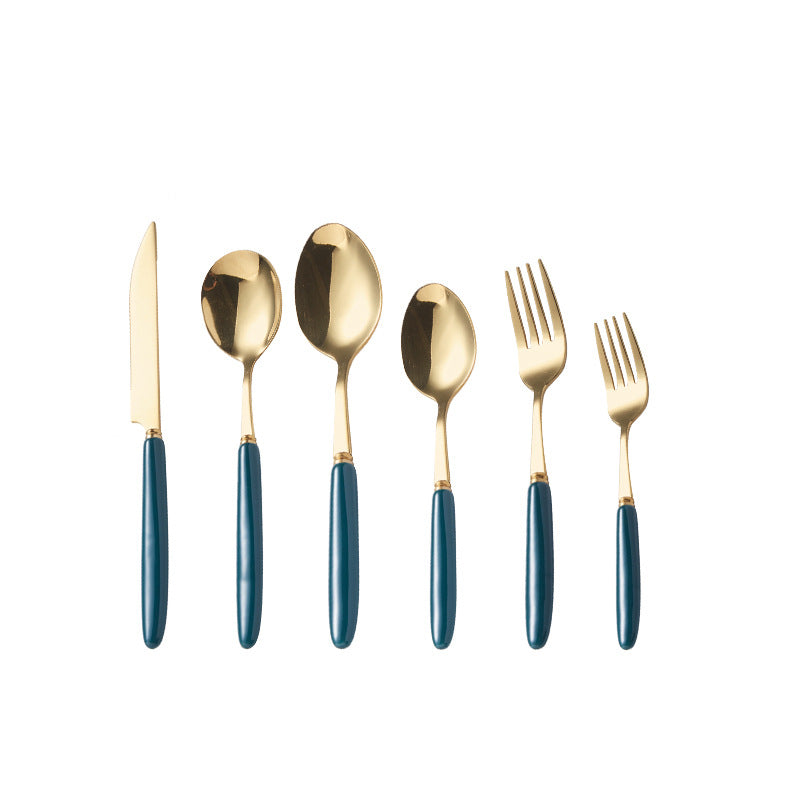 Amazon stainless steel cutlery set - knife, fork, and spoon - western dinnerware, steak knife, fork, and spoon with ceramic handles, fruit fork - logo customization available
