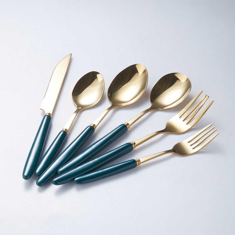 Amazon ceramic nordic light luxury ceramic stainless steel cutlery set - dark green steak knife, fork, and spoon