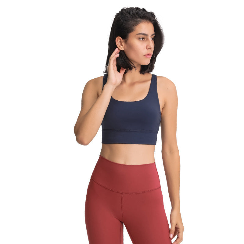 New arrival cross back yoga bra double-sided brushed nude high-strength bubble wrap push-up sports intimatesdw002