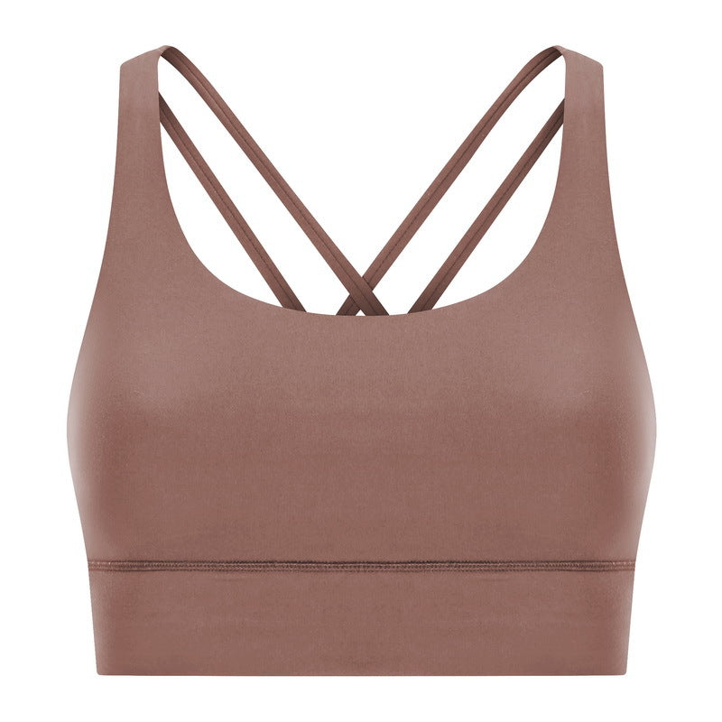 New arrival cross back yoga bra double-sided brushed nude high-strength bubble wrap push-up sports intimatesdw002