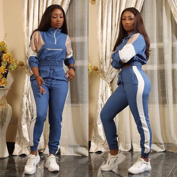 Y5172 independent station, , European and American women's clothing, fashion splicing sports trench coat two-piece set