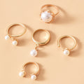 Pearl ring set wholesale - european & american cross-border fashion jewelry - smooth joint ring - versatile open-ended gold-plated finger ring for women