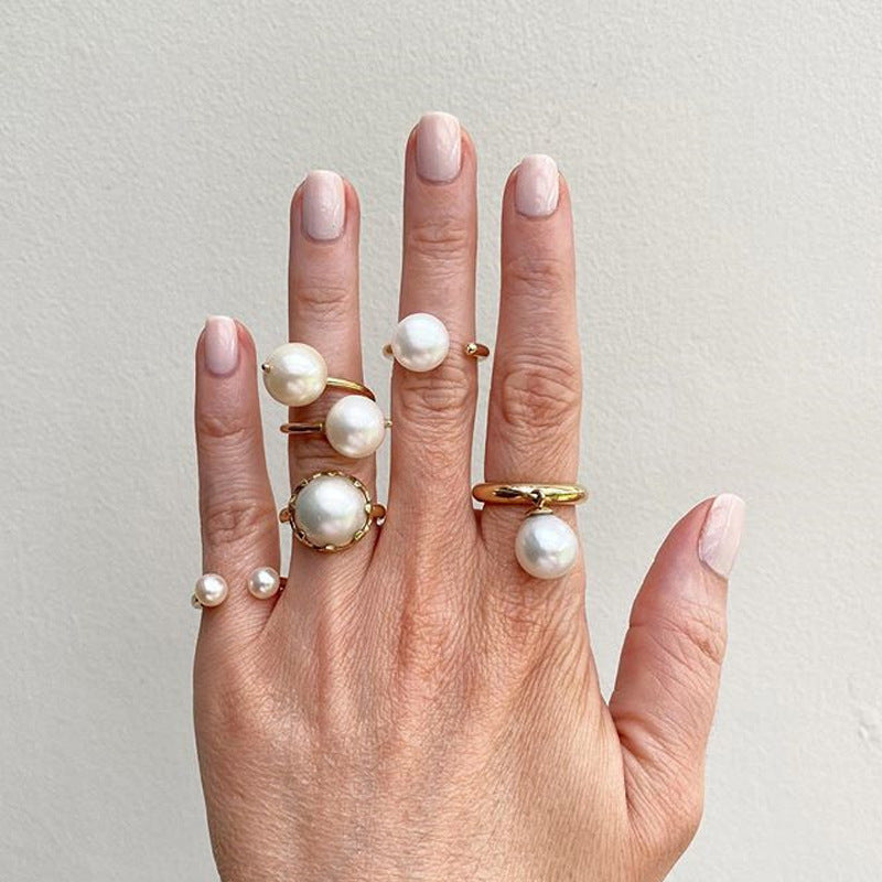 Pearl ring set wholesale - european & american cross-border fashion jewelry - smooth joint ring - versatile open-ended gold-plated finger ring for women