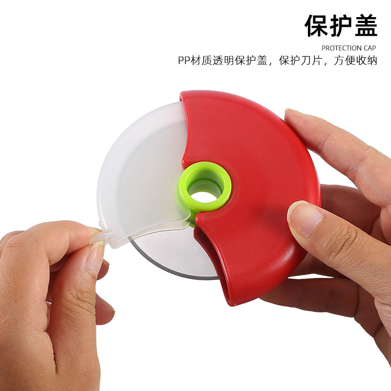 New round rolling pizza cutter with protective cover, detachable and washable stainless steel pizza wheel, kitchen tool
