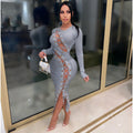 Amazon  european and american women's winter long dress sexy slim fit tie-up hollow-out high elasticity ribbed dress