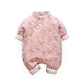 Newborn baby girl chinese style one-piece romper, winter style infant princess cheongsam, super cute crawling suit