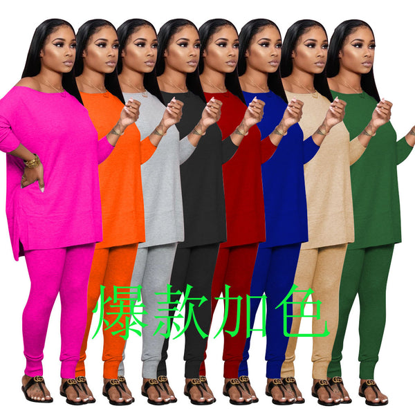 YZ1222 European and American  women's clothing   independent station fashion leisure sports long-sleeved trousers two-piece set