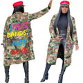 S3726 european and american style long casual fashion camouflage print patchwork jacket for women