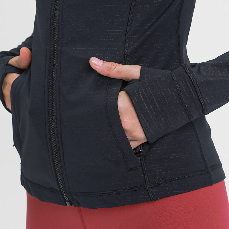 new women's activewear hooded jacket - slim fit, shaping, stretchy running zip-up yoga top s2088