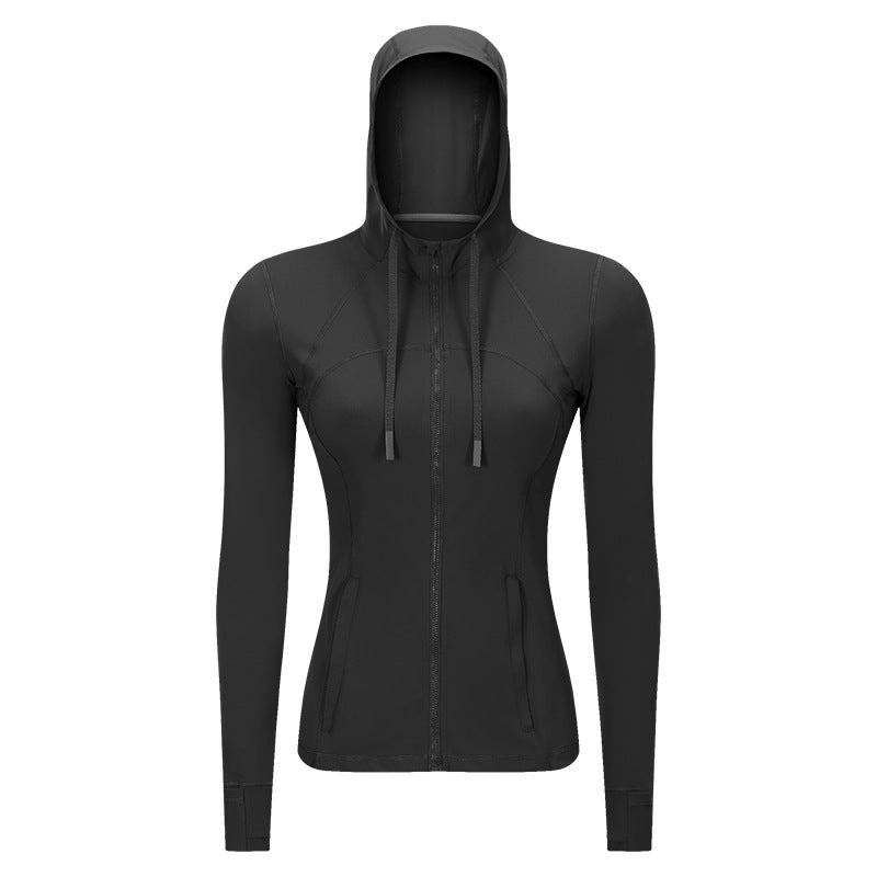 new women's activewear hooded jacket - slim fit, shaping, zip-up, stretchy running & yoga outerwear s2088
