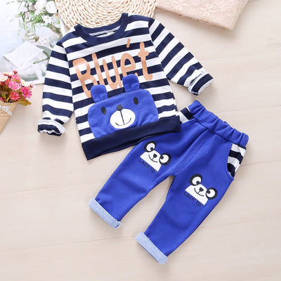 autumn new arrival: boys' two-piece set - striped, cute cartoon bear long-sleeve pullover sweatshirt set