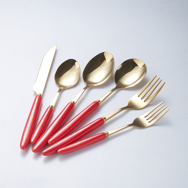 Amazon stainless steel cutlery set - knife, fork, and spoon - western dinnerware, steak knife, fork, and spoon with ceramic handles, fruit fork - logo customization available