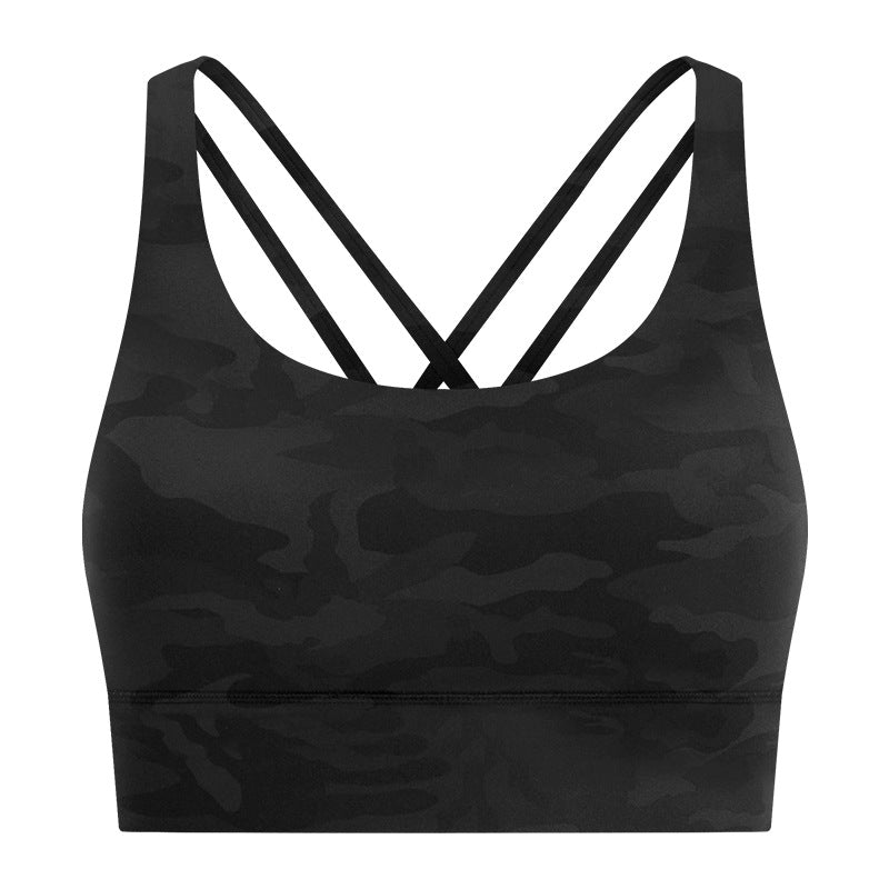 New arrival cross back yoga bra double-sided brushed nude high-strength bubble wrap push-up sports intimatesdw002