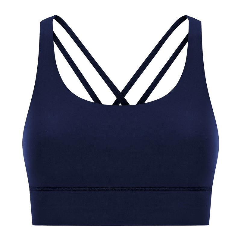 New arrival cross back yoga bra double-sided brushed nude high-strength bubble wrap push-up sports intimatesdw002