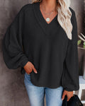 fall/winter new arrivals: 's latest european and american fashion women's loose v-neck knit top with lantern sleeves