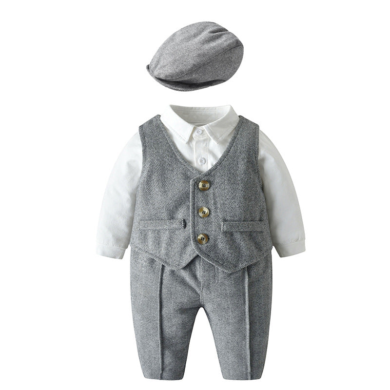 Children's spring outfit set: korean style long-sleeved gentleman's suit for boys, first birthday party dress, export quality, toddler and child sizes, class a