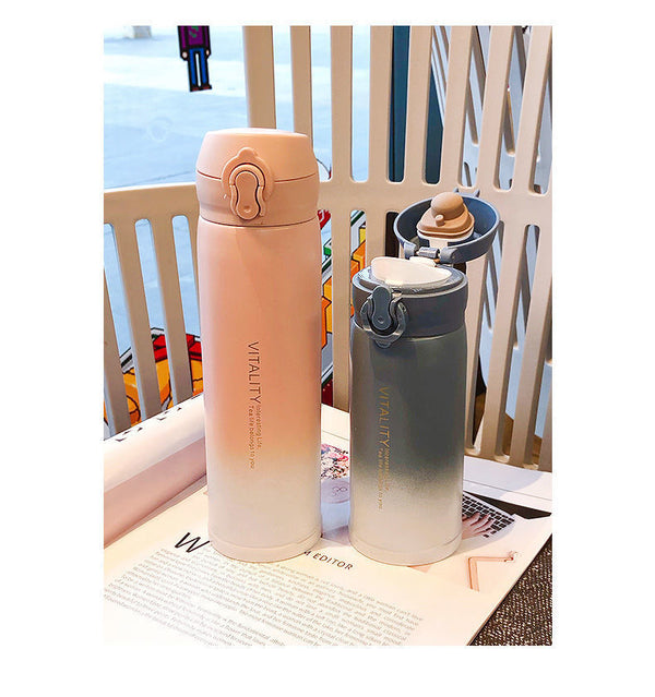 304 stainless steel gradual change color thermos cup female student Korean version cute cup simple fresh anti-drop couple water cup