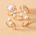 Pearl ring set wholesale - european & american cross-border fashion jewelry - smooth joint ring - versatile open-ended gold-plated finger ring for women