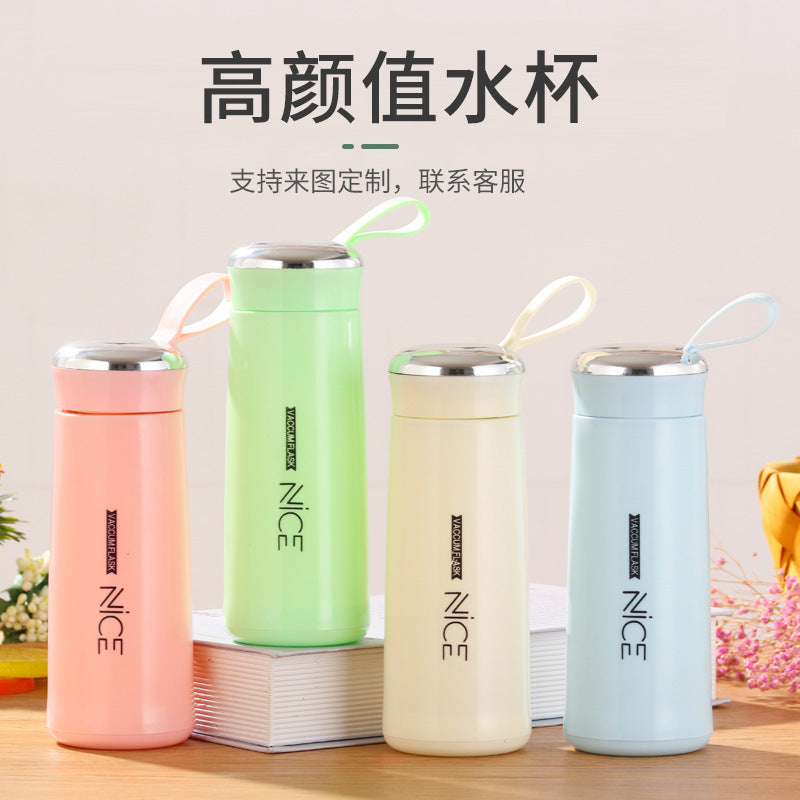 Stylish nice cup - custom printed logo pattern plastic shell double-walled glass water bottle - promotional advertising cup - small gift cup