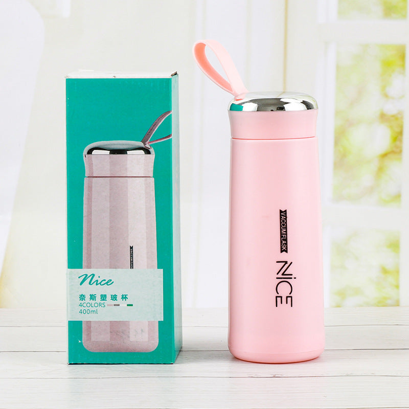 Stylish nice cup - custom printed logo pattern plastic shell double-walled glass water bottle - promotional advertising cup - small gift cup