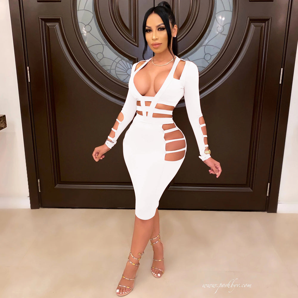 Autumn new arrivals: hot-selling european and american cross-border women's fashion -  style sexy ripped solid color butt-lifting long sleeve dress